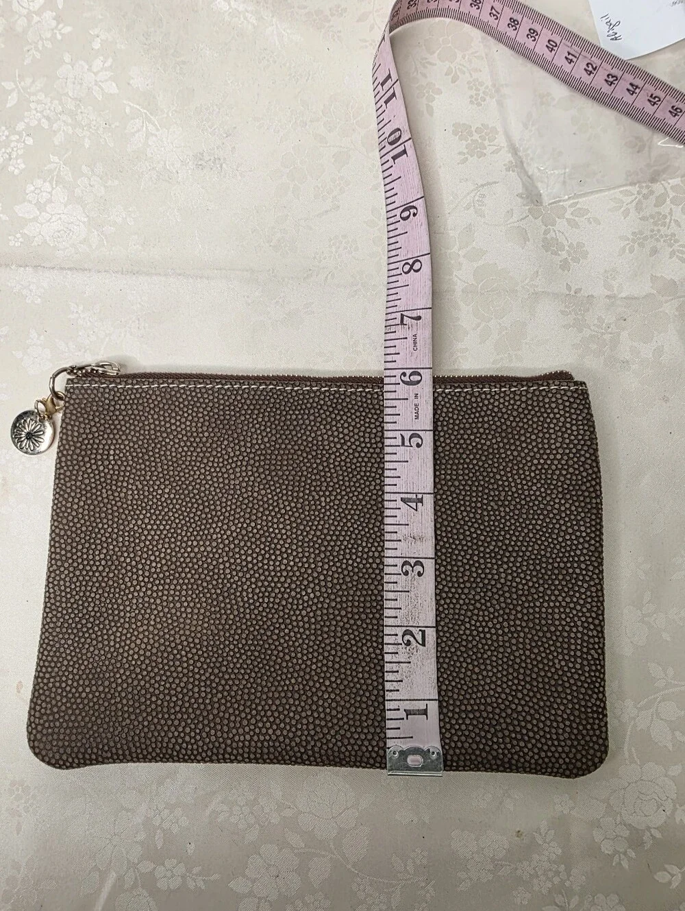 Planner Perfect Brown Shagreen Stingray Embossed Leather Everyday Pouch Clutch